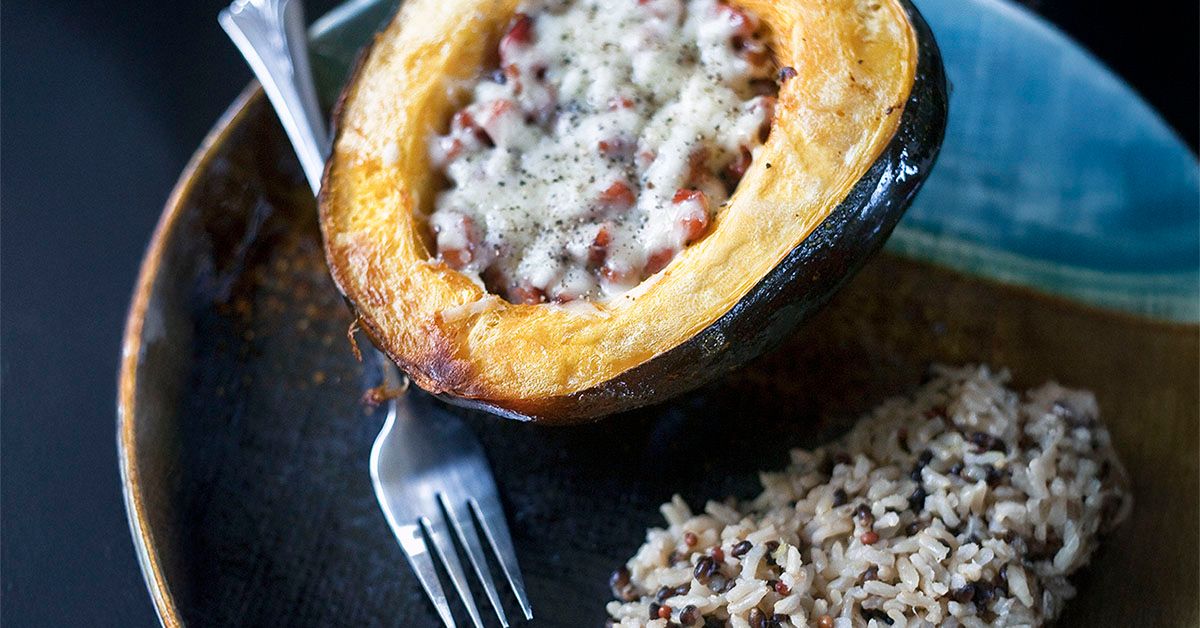 Cheesy Rice-Stuffed Acorn Squash Recipe