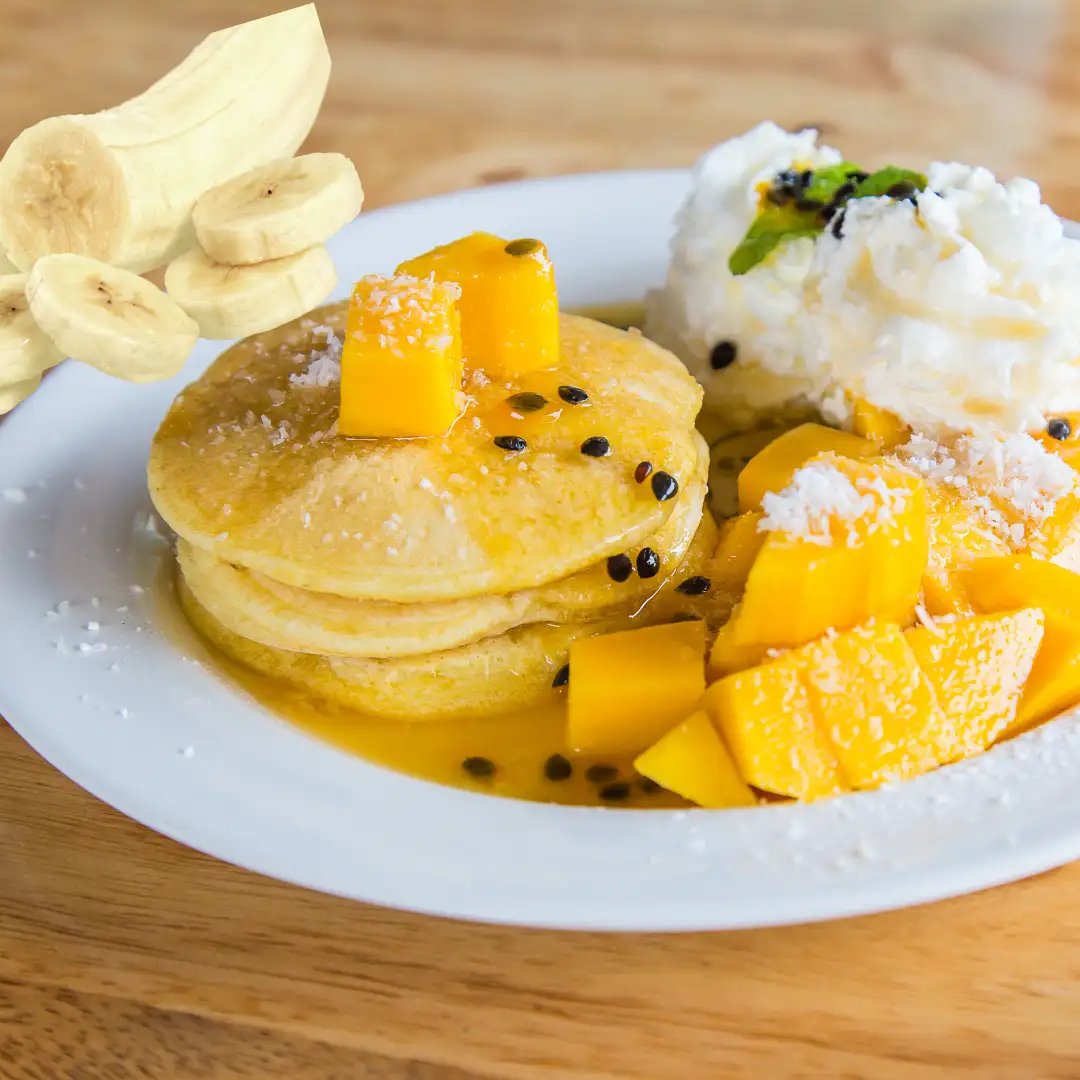 Coconut Pancakes with Banana and Passion Fruit Syrup Recipe
