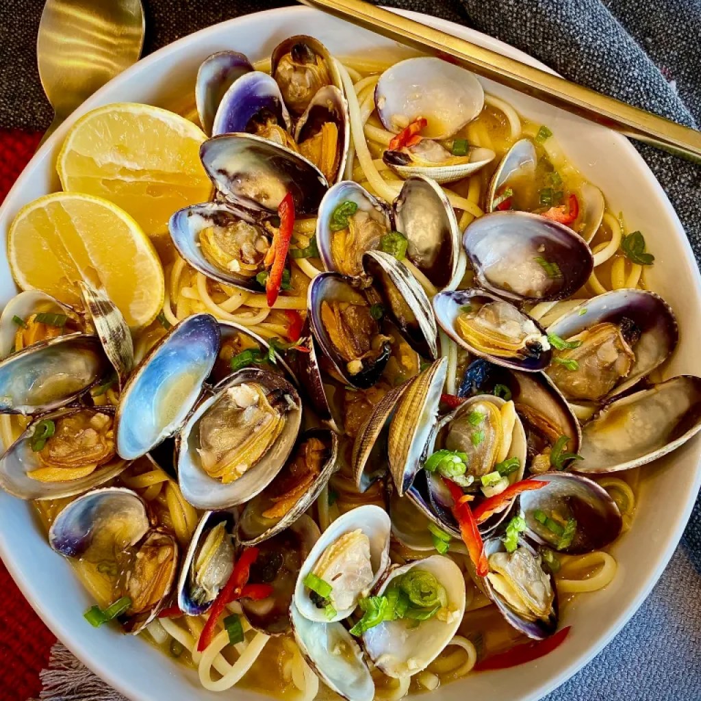 Orange Roughy with Sweet and Hot Peppers and Manila Clams Recipe