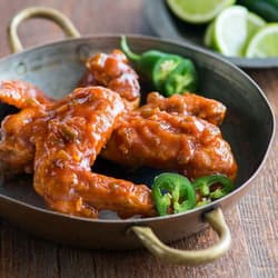 Banana-Garlic Chicken Wings with Tropical Creme Dipping Sauce and Sweet Plantains Recipe