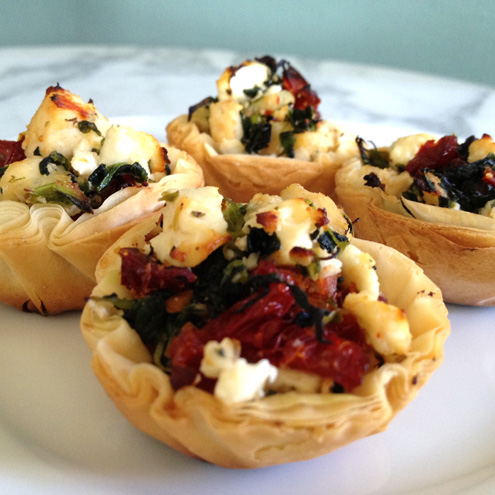 Chicken with Sun-Dried Tomatoes, Feta, and Spinach in Phyllo Cups Recipe