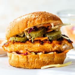 Grilled Chicken Sandwich on Pretzel Baguette with Citrus Mustard