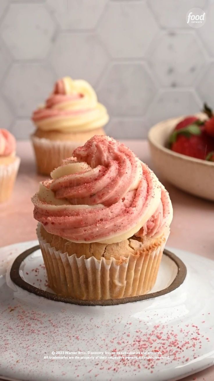 Hidden Strawberry Cupcakes with Vanilla-Strawberry Swirl Frosting Recipe