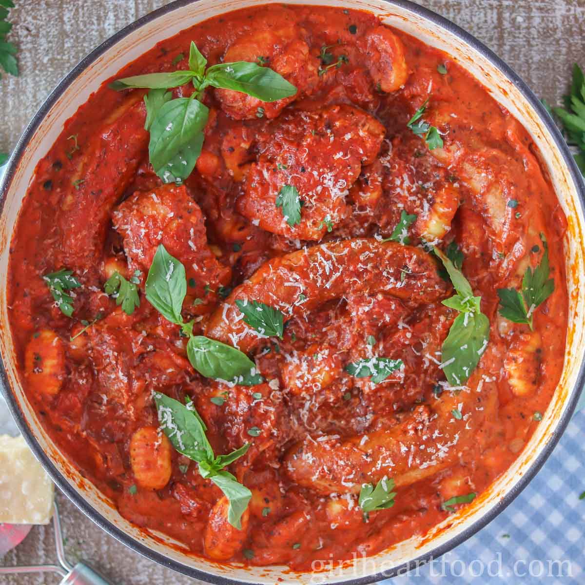 Mini Chicken Sausage Meatballs with Gnocchi and Tomato Sauce Recipe