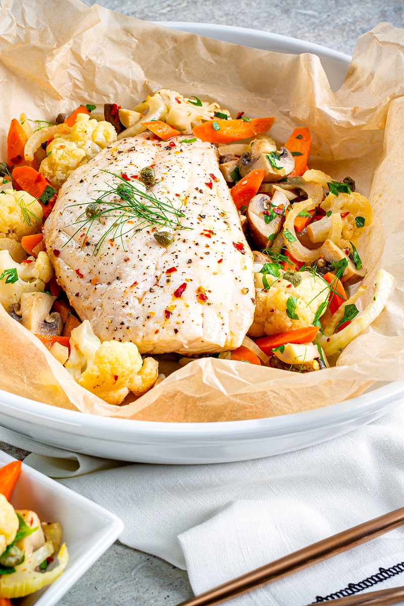 Red Snapper Prepared en Papillote with Julienned Vegetables