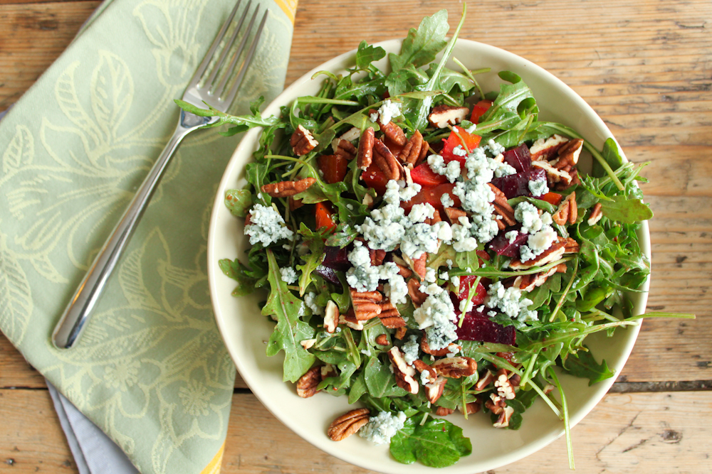 Salad of Roasted Beets and Arugula with Blue Cheese Dressing Recipe