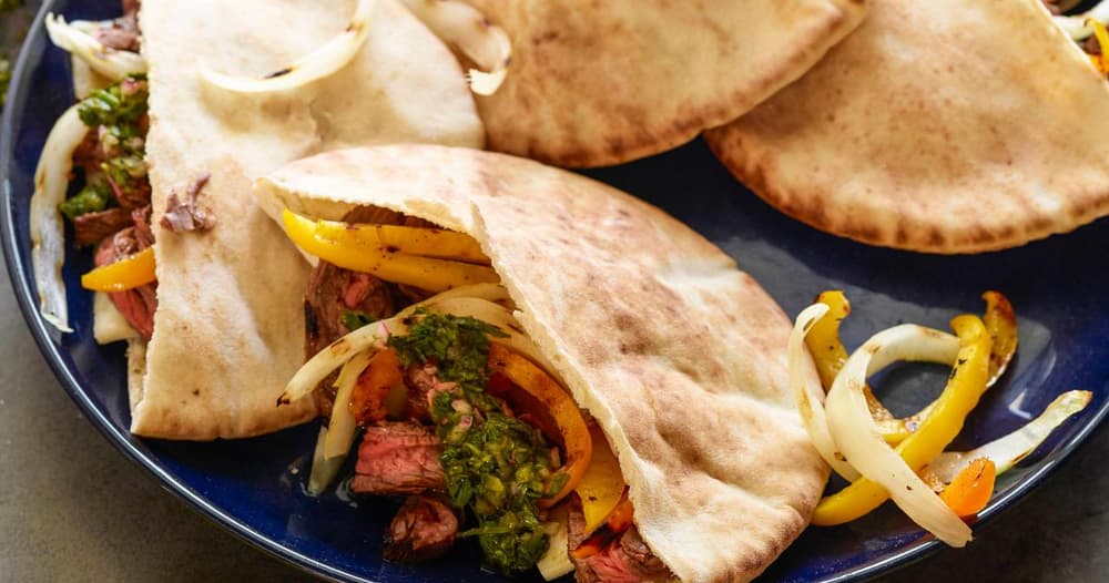 Skirt Steak Fajita Pita with Chimichurri Recipe