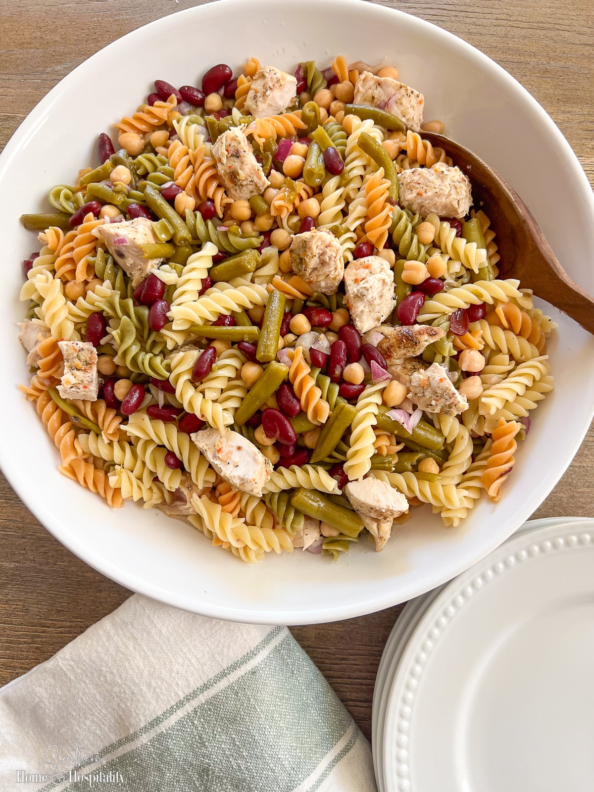 Three-Bean Chicken Pasta Salad with Garlic Oil Recipe
