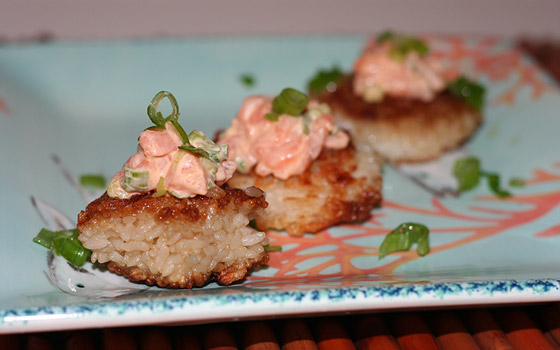 Crispy Rice Cakes with Salmon and Donkey Sauce Recipe