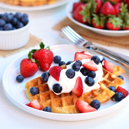 Sugar Waffles with Berries and Whipped Cream Recipe