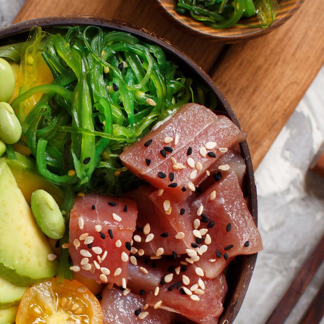 Yellowfin Tuna Tartare with Yuzu-Wasabi Vinaigrette and Sesame Seaweed Salad