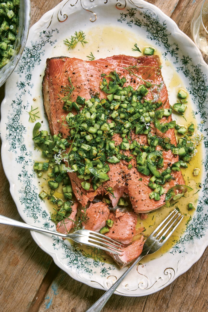 Baked Salmon with Spicy Cucumber Salad Recipe