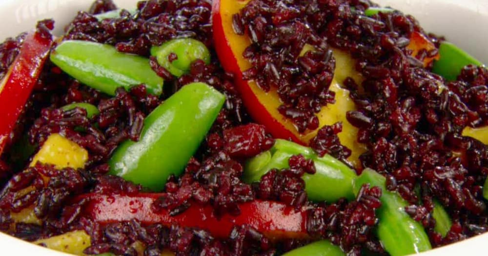 Black Forbidden Rice with Peaches and Snap Peas Recipe