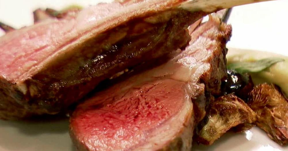 Grilled Lamb Chops with Artichoke Pure, Crispy Baby Artichokes and Cerignola Olives