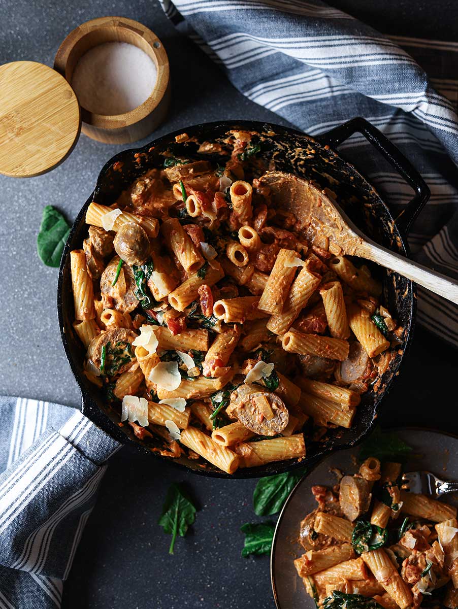 Rigatoni with Sausage, Spinach, and Goat Cheese Recipe