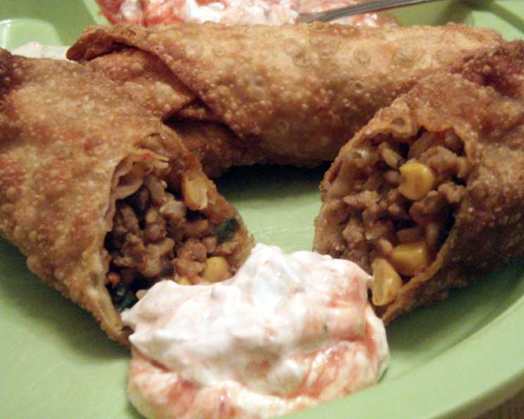 Tex-Mex Egg Rolls with Creamy Cilantro Dipping Sauce Recipe