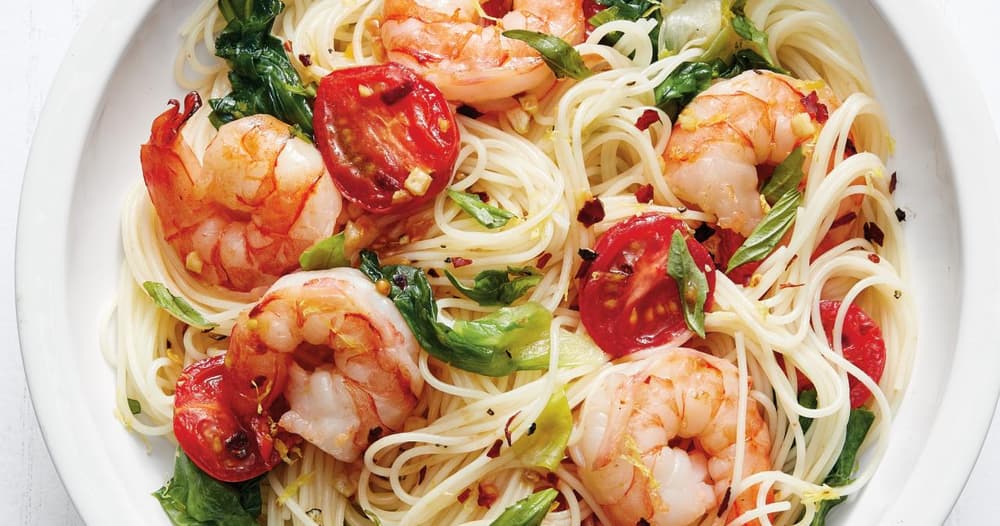 Angel-Hair Pasta with Shrimp and Greens