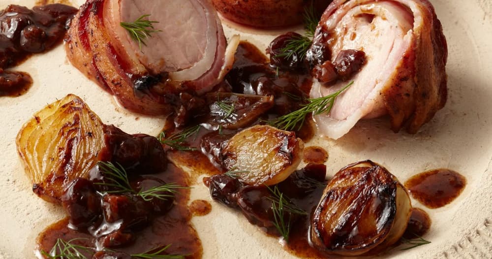 Bacon-Wrapped Pork Tenderloin with Sour Cherry Sauce Recipe