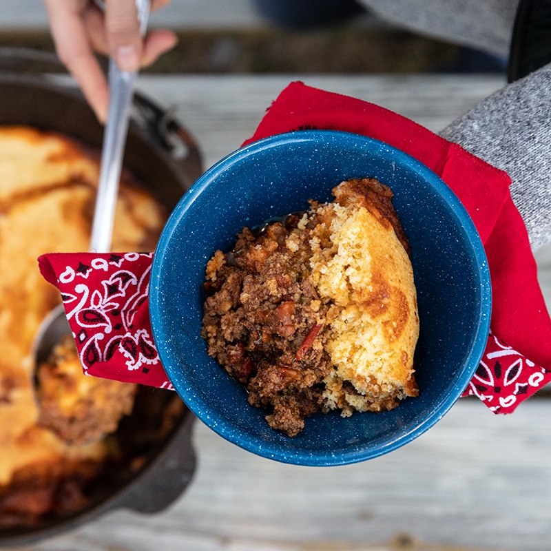 Campfire Dutch Oven Chili and Cornbread Recipe