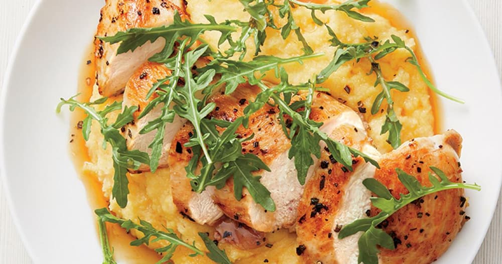 Chicken Under a Brick with Polenta Recipe