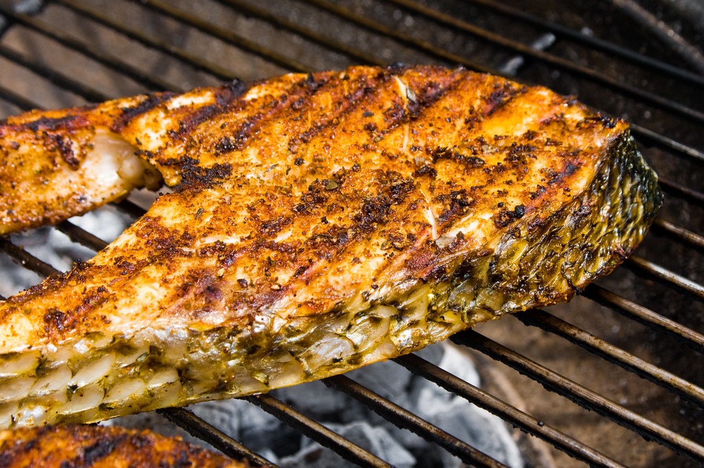 Grilled Striped Bass with Fire-Roasted Onions and Peppers Recipe