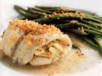 Oven-Baked Sole Stuffed with Crabmeat and Served with Meuniere Sauce