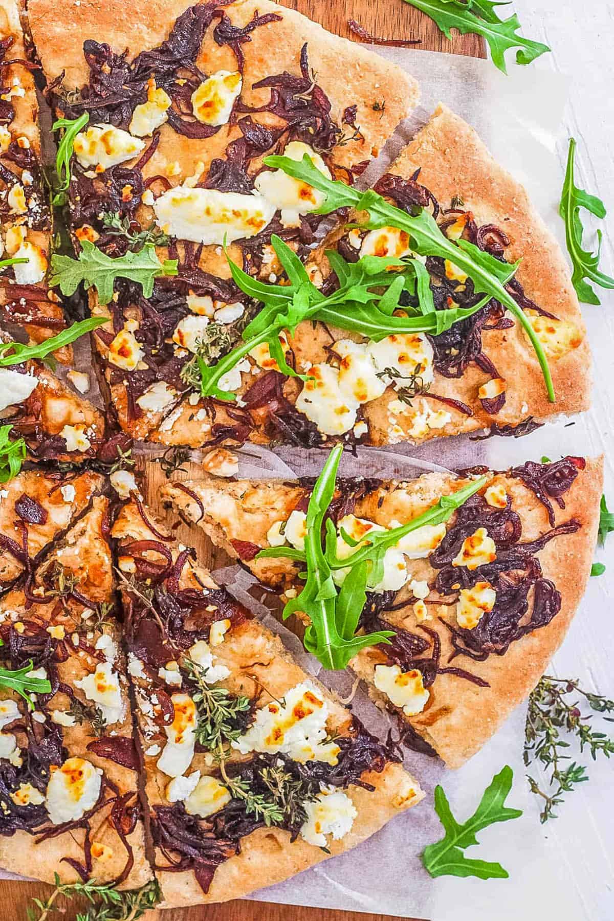 Arugula, Caramelized Onion, and Goat Cheese Pizza Recipe
