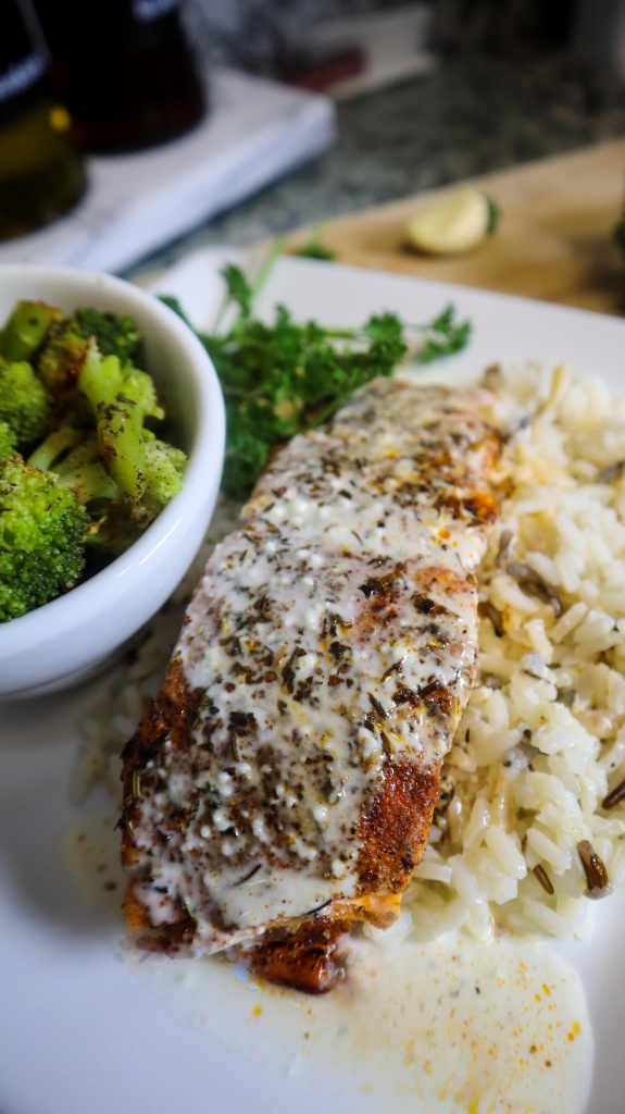 Blackened Salmon with Blue Cheese Sauce Recipe