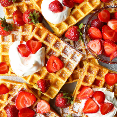 Buttermilk Waffles with Homemade Strawberry Sauce