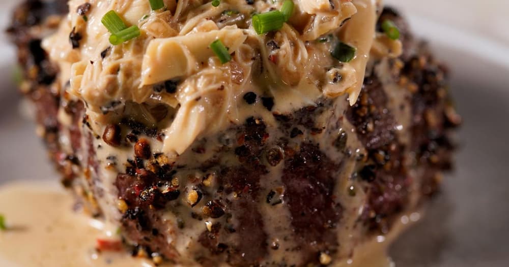 Chicago Steakhouse Peppercorn-Crusted Filet with Crab Au Poivre Recipe