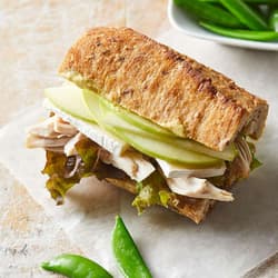 Chicken Sandwiches with Brie, Shaved Granny Smith Apple, and Dijon-Balsamic Glaze on Toasted Challah