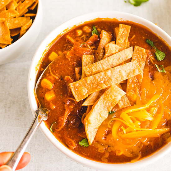 Chicken Tortilla Soup with Crispy Tortilla Strips Recipe