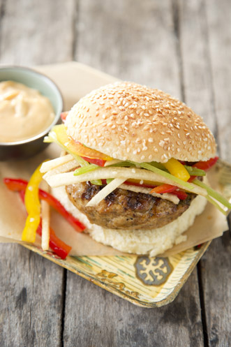 Chinese Chicken Burgers with Rainbow Sesame Slaw Recipe