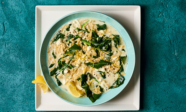 Creamy Lemon Orzo with Winter Greens Recipe