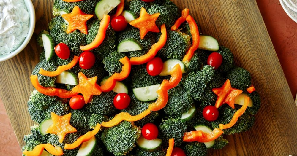 Crudite Christmas Tree with Sour Cream and Chive Dip Recipe
