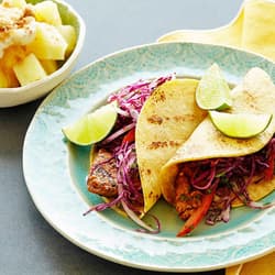 Cuban Pulled Pork Tacos with Guava Glaze, Sour Orange Red Cabbage-Jicama Slaw, and Chipotle Mayonnaise Recipe