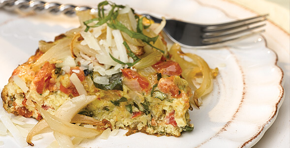Frittata with Tomatoes, Onions, and Basil Recipe