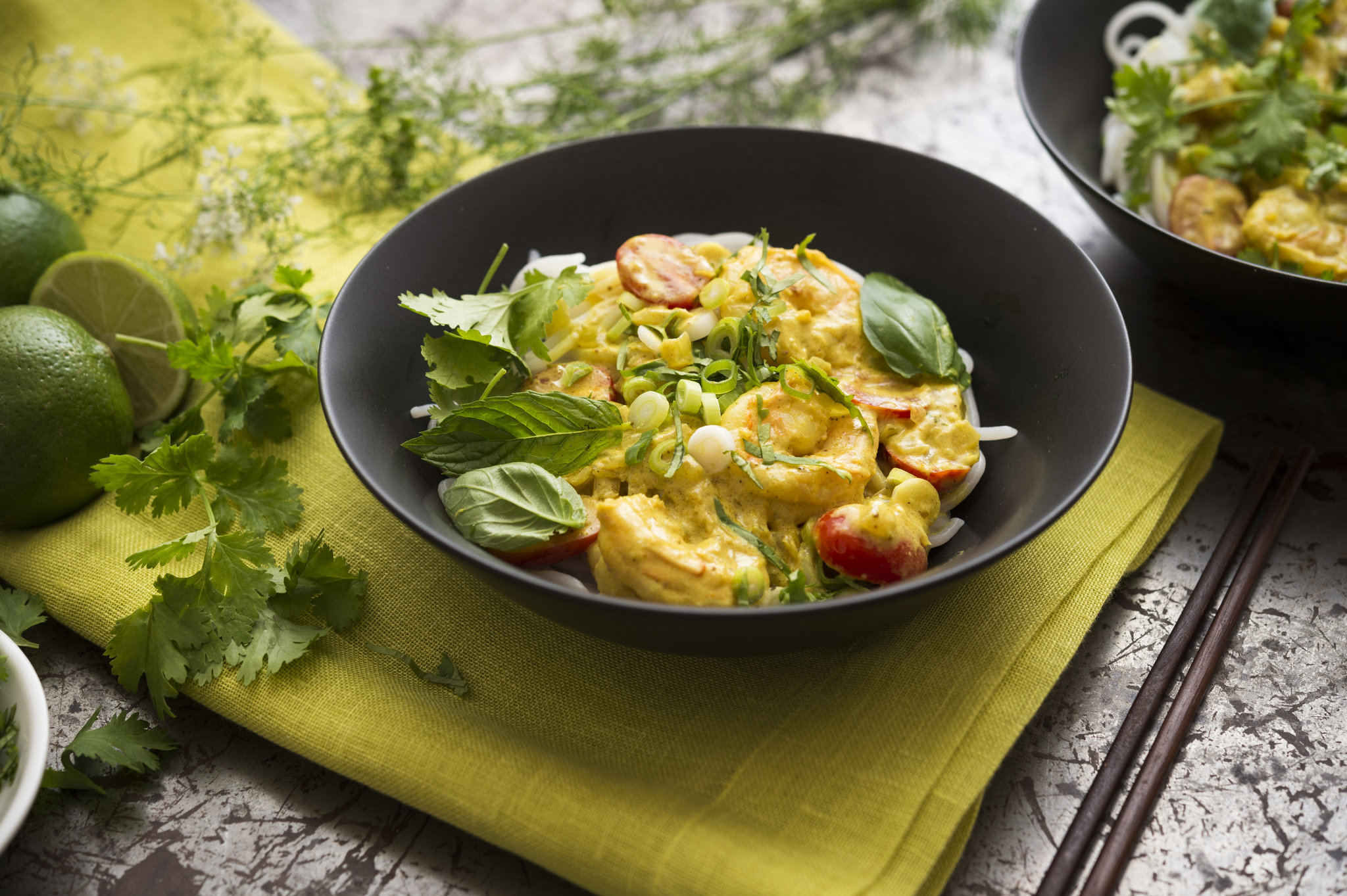 Grilled Shrimp with Coconut Curry Dip and Peanut Noodles Recipe