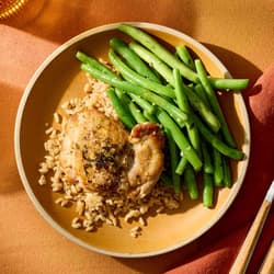 Jerk-Style Chicken with Spiced Basmati Rice Pilaf and Green Beans Recipe