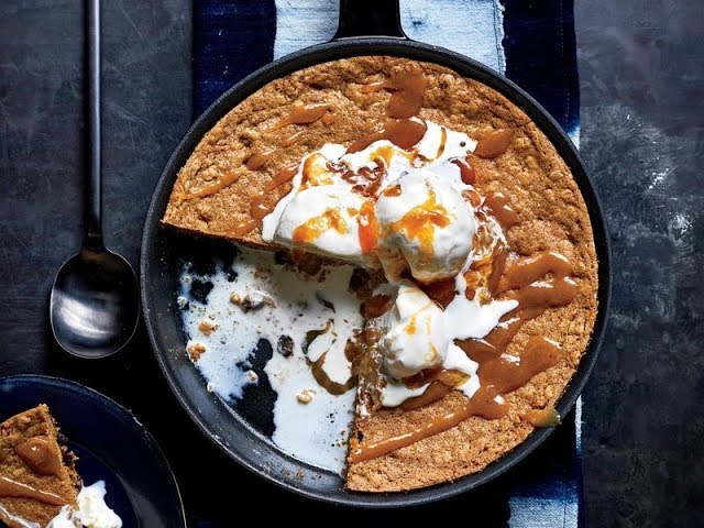Oatmeal Raisin Skillet Cookie with Honey Cream Recipe