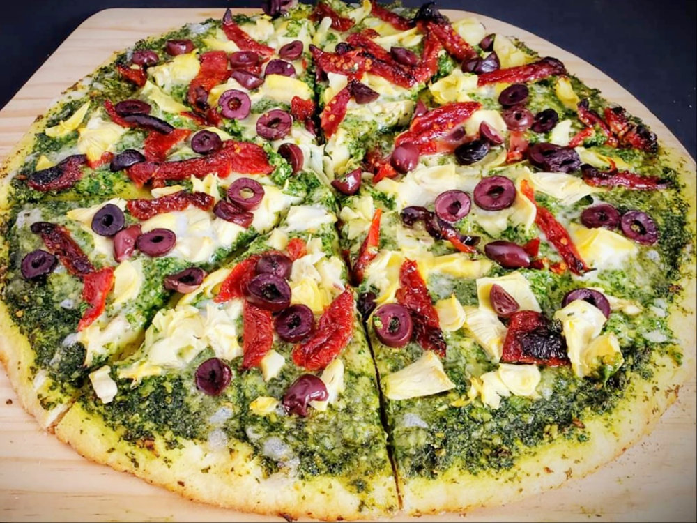 Pesto Pizza with Feta and Artichokes Recipe