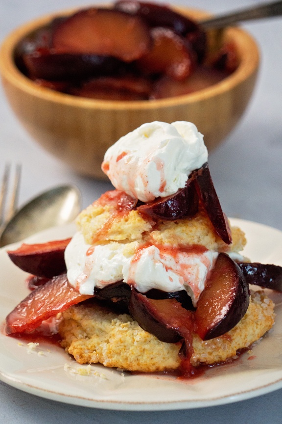 Plum and Black Cherry Buttermilk Shortcakes with Ginger Cardamom Whipped Cream Recipe