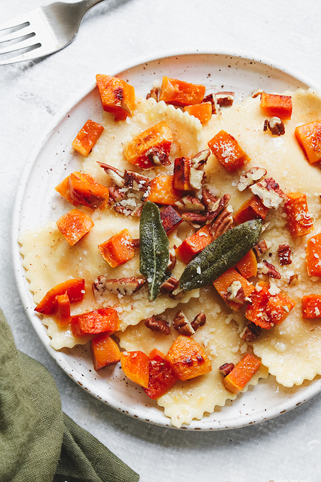 Roasted Butternut Squash Ravioli with Sage, Hazelnut and Brown Butter Sauce Recipe