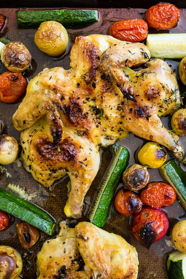 Spatchcocked Cornish Hen with Baby Leaf Salad and Sourdough Croutons Recipe