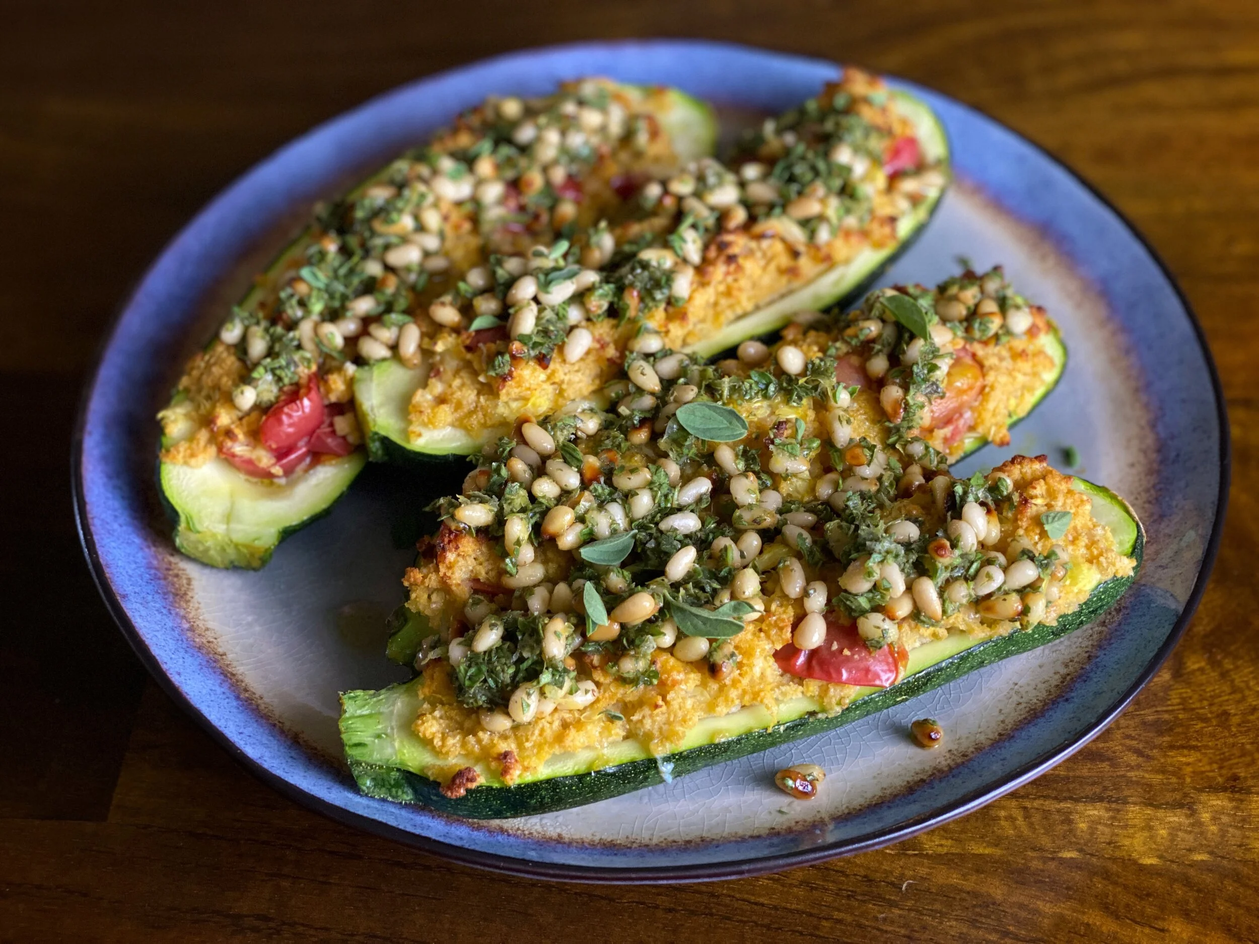 ZUCCHINI STUFFED WITH WILD MUSHROOM AND PINE NUT QUICHE Recipe