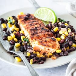 Blackened Salmon with Spinach and Soy Black Beans (Quick Pan Meal in Five Minutes!) Recipe