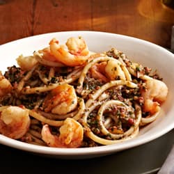 Bucatini with Ros Red Pepper Sauce and Shrimp Recipe