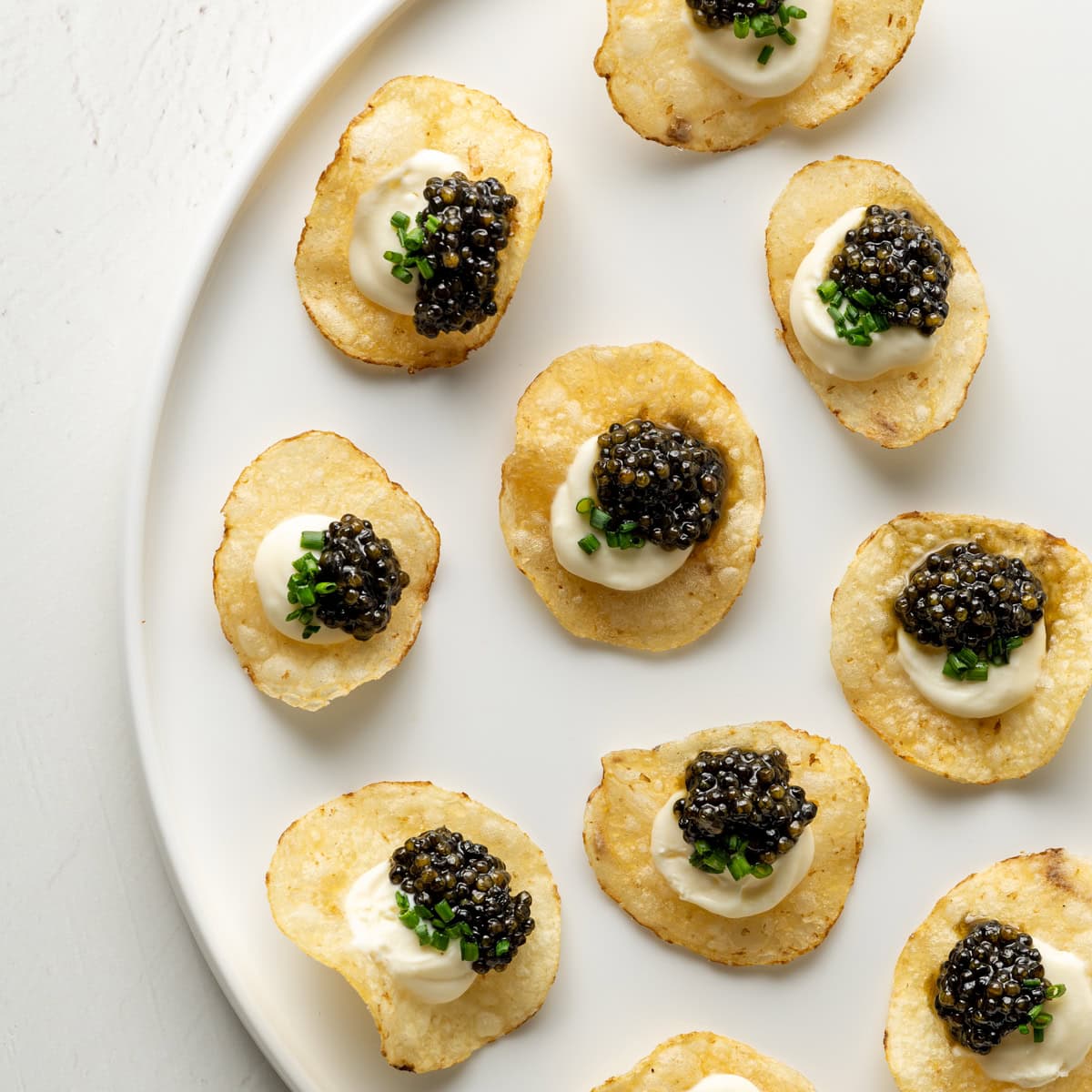 Caviar Served with Homemade Potato Chips and Lemon Crme Fraiche