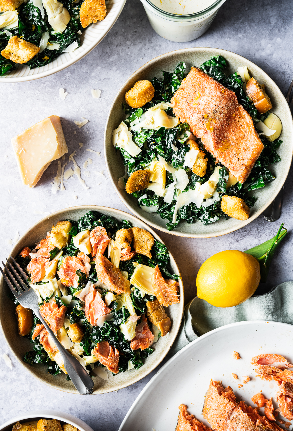Cedar Smoked Salmon Caesar with Meyer Lemon Truffle Anchovy Vinaigrette Recipe