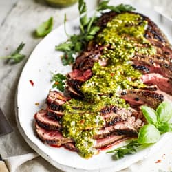 Chimichurri Skirt Steak with Grilled Shishito Peppers Recipe